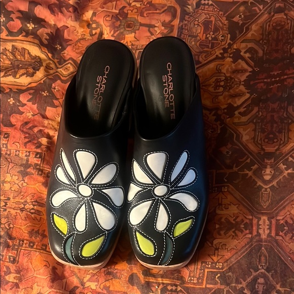 Charlotte Stone Black and White Floral Clogs - Picture 2 of 6